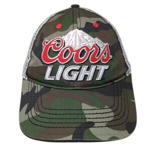 Infinity Headwear Coors Light Trucker Hat Green White Camo Mesh OS Snapback